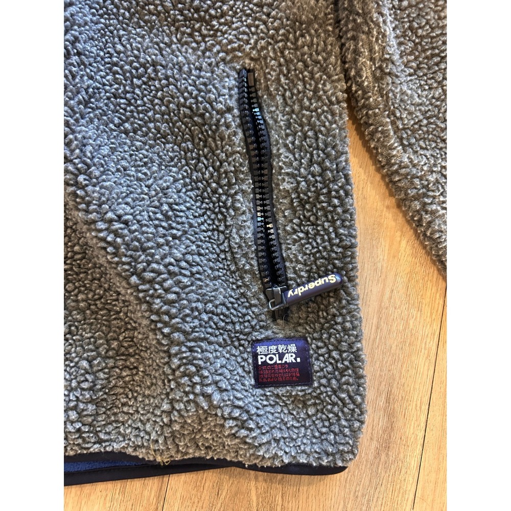 Superdry Polar Sherpa Fleece Hoodie Mens XL Grey Blue Full Zip Jacket Mountain - Picture 2 of 7